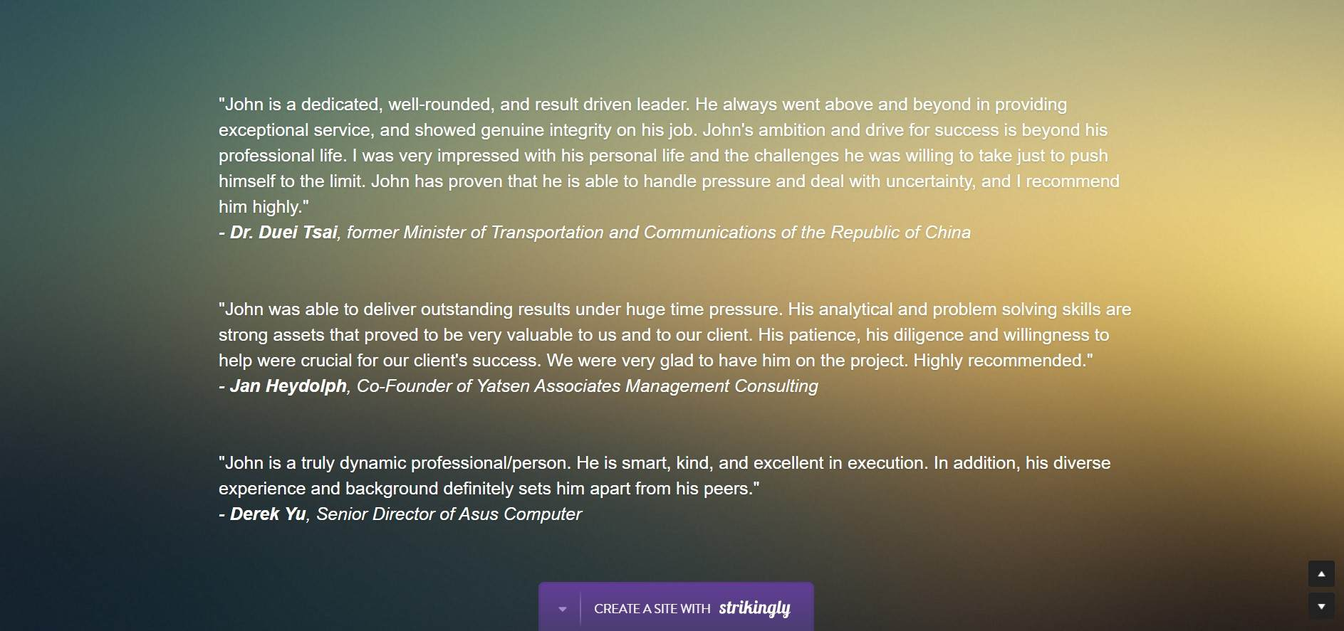 John Fang Strikingly Website Testimonials John Fang Strikingly Website Testimonials